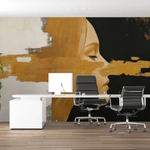 Portrait Artistique Contemporain aux Tons Dorés et Noirs