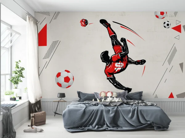 Papier peint football joueur acrobatique style moderne rouge dynamique – Main