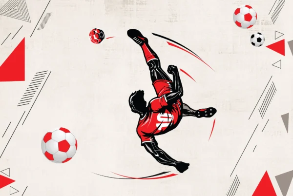 Papier peint football joueur acrobatique style moderne rouge dynamique – Wallpaper