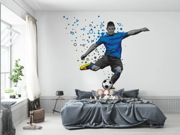 Papier Peint Footballeur Graphique Moderne Bleu et Noir – Gallery