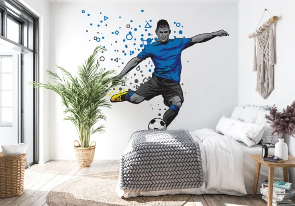 Papier Peint Footballeur Graphique Moderne Bleu et Noir – Gallery