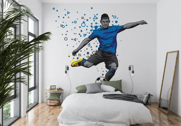 Papier Peint Footballeur Graphique Moderne Bleu et Noir – Main