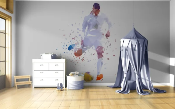 Papier Peint Football Polygonal Moderne Sportif Dynamique Blanc – Gallery