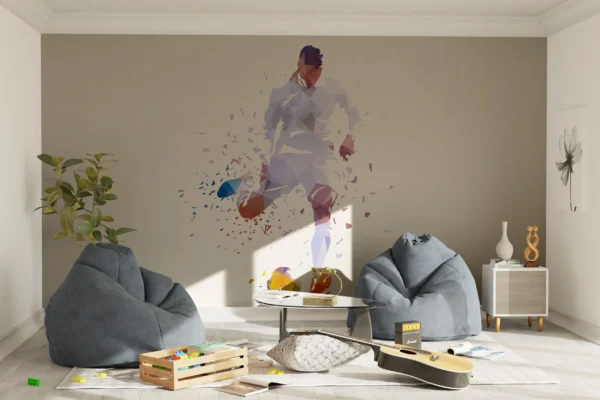 Papier Peint Football Polygonal Moderne Sportif Dynamique Blanc – Main