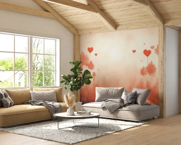 Papier Peint Forêt Romantique aux Cœurs Corail et Rose – Gallery