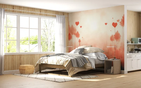 Papier Peint Forêt Romantique aux Cœurs Corail et Rose – Gallery
