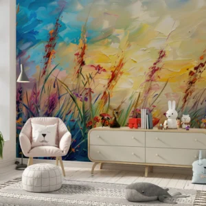 Papier Peint Prairie Sauvage Impressionniste Multicolore Abstraite