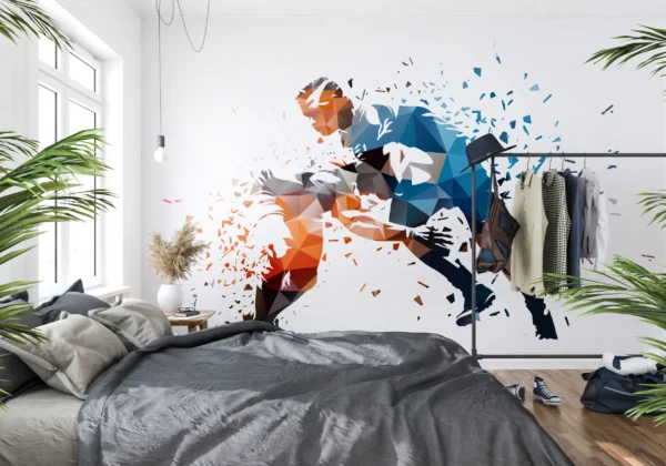 Papier Peint Géométrique Explosion Sportive Dynamique Polygonale Moderne – Main