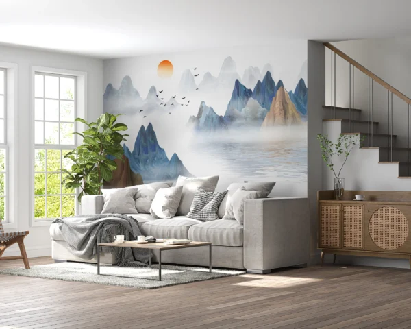 Papier Peint Hirondelles Aquarelle Bleu Apaisant – Gallery