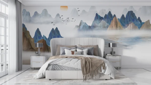 Papier Peint Hirondelles Aquarelle Bleu Apaisant – Gallery
