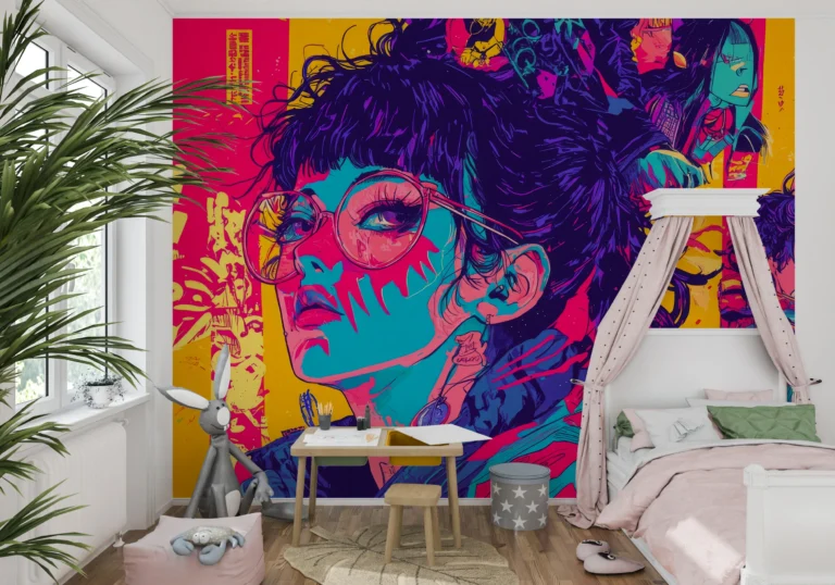Papier Peint Manga Pop Art Anime Multicolore Vibrant – Main