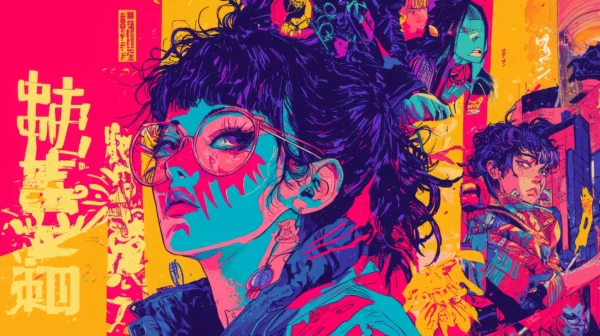 Papier Peint Manga Pop Art Anime Multicolore Vibrant – Wallpaper
