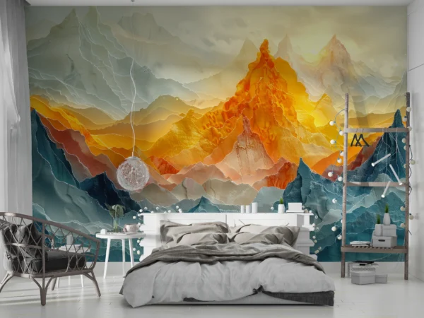 Papier Peint Montagnes Majestueuses Coucher de Soleil Doré – Gallery