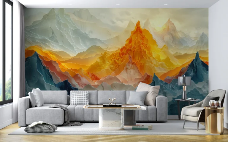 Papier Peint Montagnes Majestueuses Coucher de Soleil Doré – Main