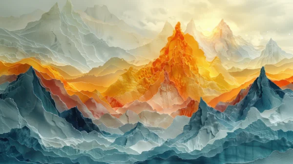 Papier Peint Montagnes Majestueuses Coucher de Soleil Doré – Wallpaper