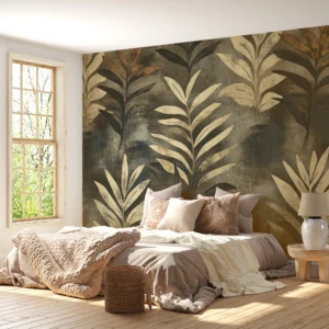 Papier peint jungle tropicale feuilles palmier effet vintage texturé