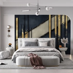 Papier Peint Géométrique Art Déco Bleu Marine et Or