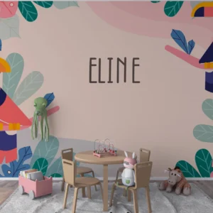 Papier peint tropical moderne avec toucans colorés et feuillage exotique