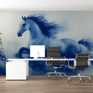 Papier Peint Cheval Bleu Abstrait Style Aquarelle Artistique