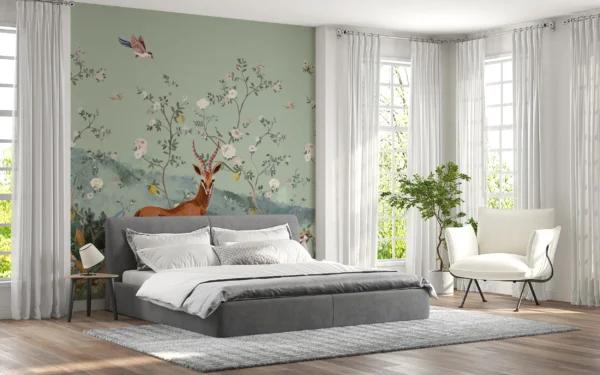 Papier Peint Panoramique Jardin Enchanté aux Animaux Sauvages et Oiseaux Exotiques – Gallery