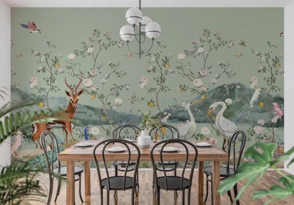 Papier Peint Panoramique Jardin Enchanté aux Animaux Sauvages et Oiseaux Exotiques – Gallery