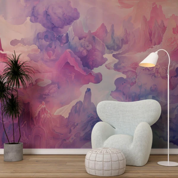 Papier Peint Paysage Fantastique Nuages Violets et Roses Onirique – Gallery