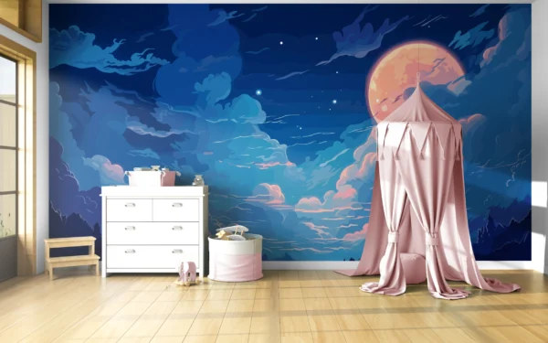 Paysage nocturne fantastique avec lune orangée et nuages mystiques – Gallery