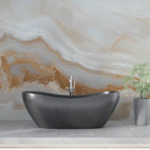 Papier peint marbre beige aux veines dorées effet agate naturelle