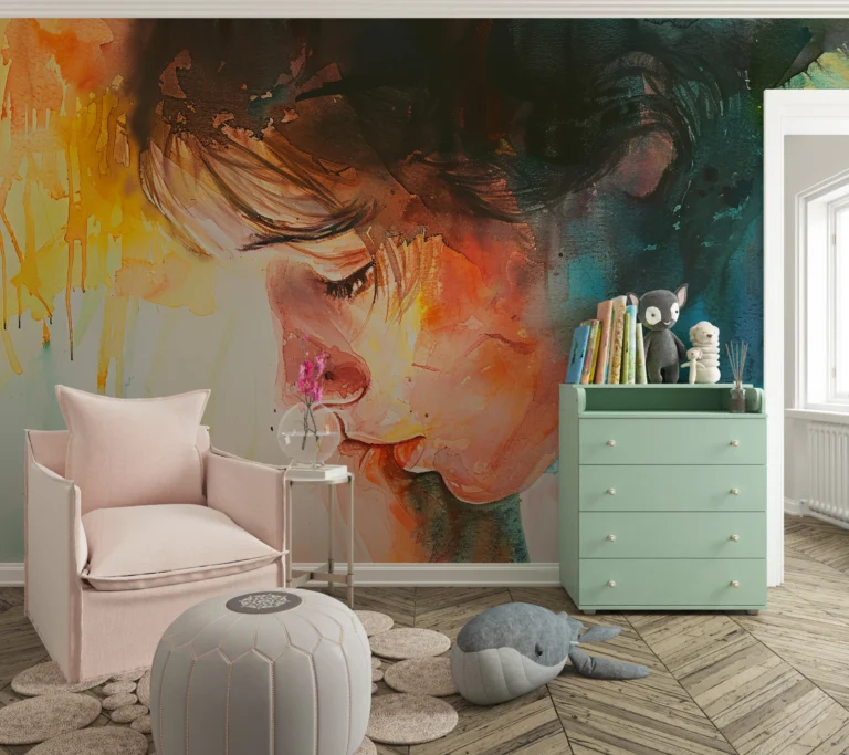 Portrait Artistique Abstrait aux Couleurs Vives et Fluides – Main