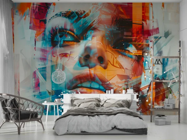 Papier Peint Portrait Femme Abstrait Effet Digital Moderne – Gallery