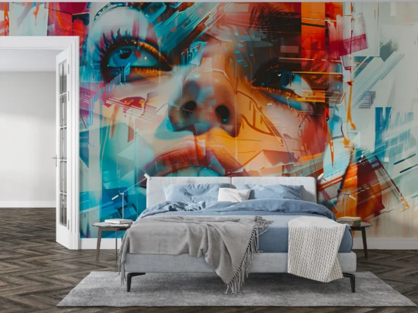 Papier Peint Portrait Femme Abstrait Effet Digital Moderne – Gallery