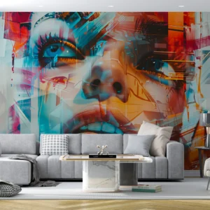 Papier Peint Portrait Femme Abstrait Effet Digital Moderne