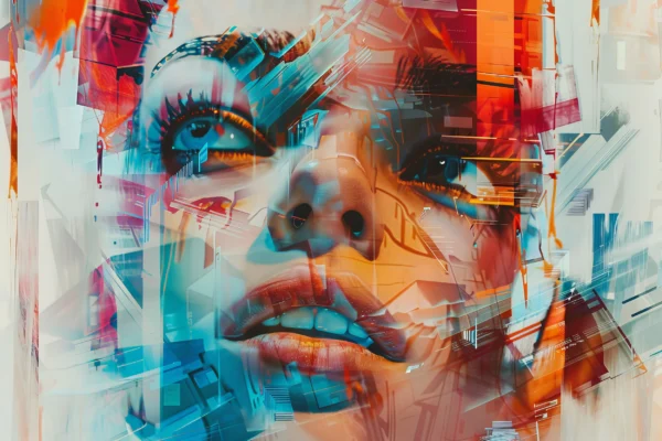 Papier Peint Portrait Femme Abstrait Effet Digital Moderne – Wallpaper