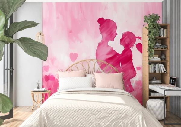 Papier Peint Romance Rose Couple Silhouettes Cœurs Aquarelle – Gallery