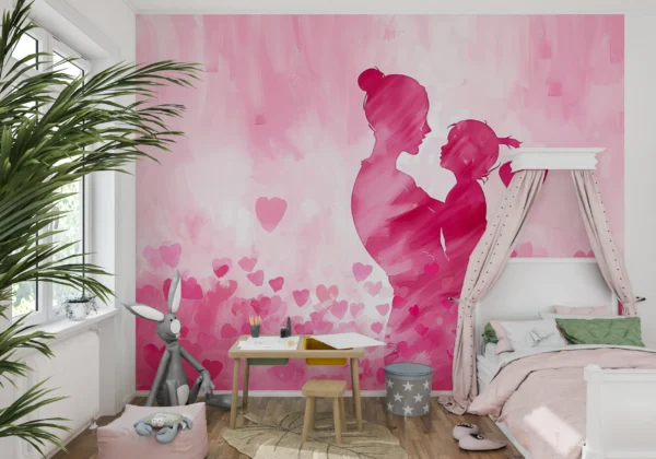 Papier Peint Romance Rose Couple Silhouettes Cœurs Aquarelle – Gallery