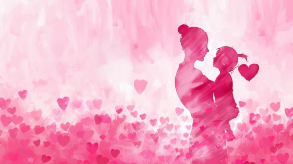 Papier Peint Romance Rose Couple Silhouettes Cœurs Aquarelle – Wallpaper
