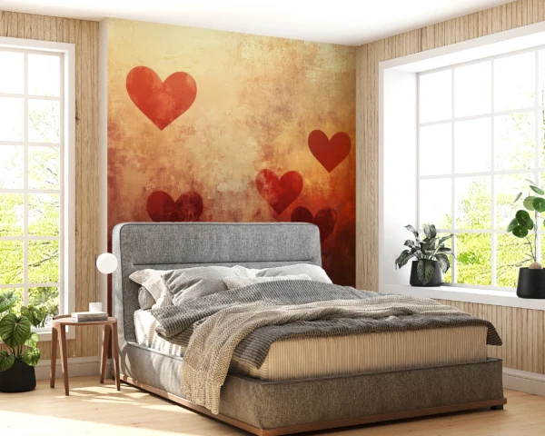 Papier Peint Romantique Cœurs Rouges Texture Vintage Grunge – Gallery