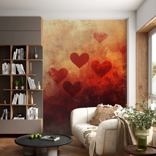 Papier Peint Romantique Cœurs Rouges Texture Vintage Grunge – Gallery