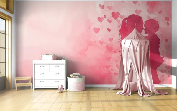 Papier peint romantique couple silhouettes roses et cœurs flottants – Gallery