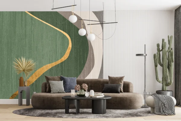 Papier Peint Scandinave Feuilles Stylisées Vert d’Eau – Gallery