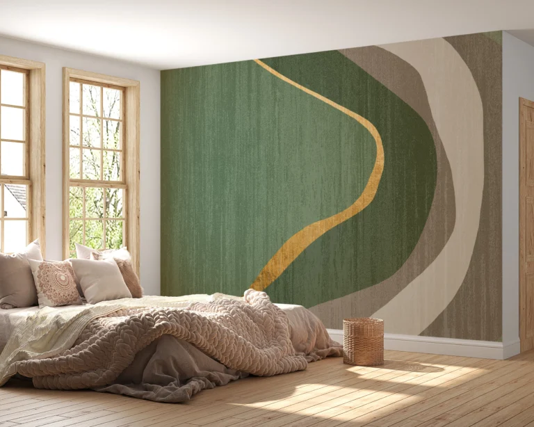 Papier Peint Scandinave Feuilles Stylisées Vert d’Eau – Main