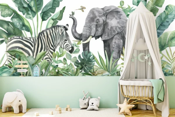Papier Peint Scandinave Forêt Enneigée Bleu – Main