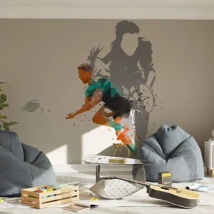 Papier Peint Sport Runner Silhouette Géométrique Moderne Coloré