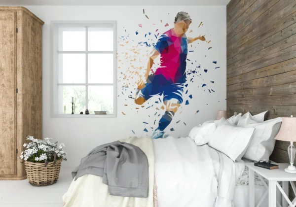 Papier peint sportif footballeur géométrique effet explosion coloré – Main