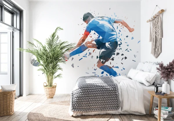 Papier Peint Sportif Runner Explosion Géométrique Bleu Rouge – Main