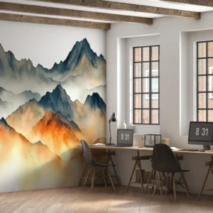 Papier Peint Montagnes Majestueuses aux Teintes Aquarelles Dégradées