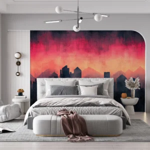 Papier Peint Urbain Coucher de Soleil Cityscape Moderne