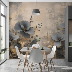 Papier peint floral élégant aux tons gris dorés sophistiqués