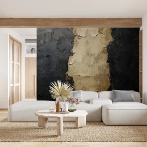 Papier Peint Texture Abstraite Noir Beige Effet Peinture Écaillée