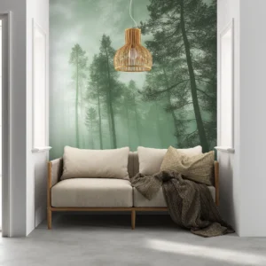 Papier Peint Forêt Mystérieuse aux Rayons de Lumière Verte